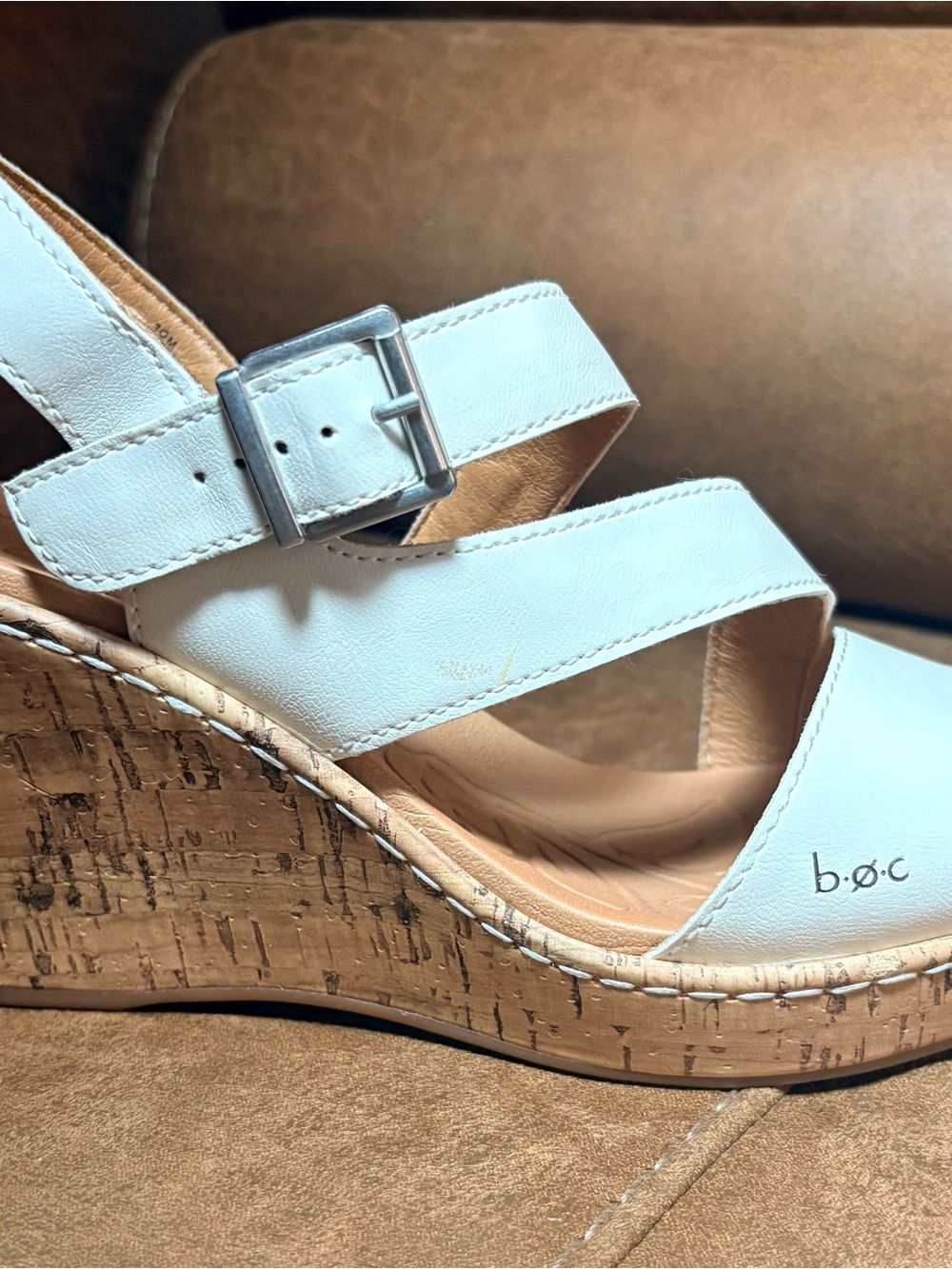 b.o.c. Born Concept Schirra White Wedge Slingback Sandals 10M